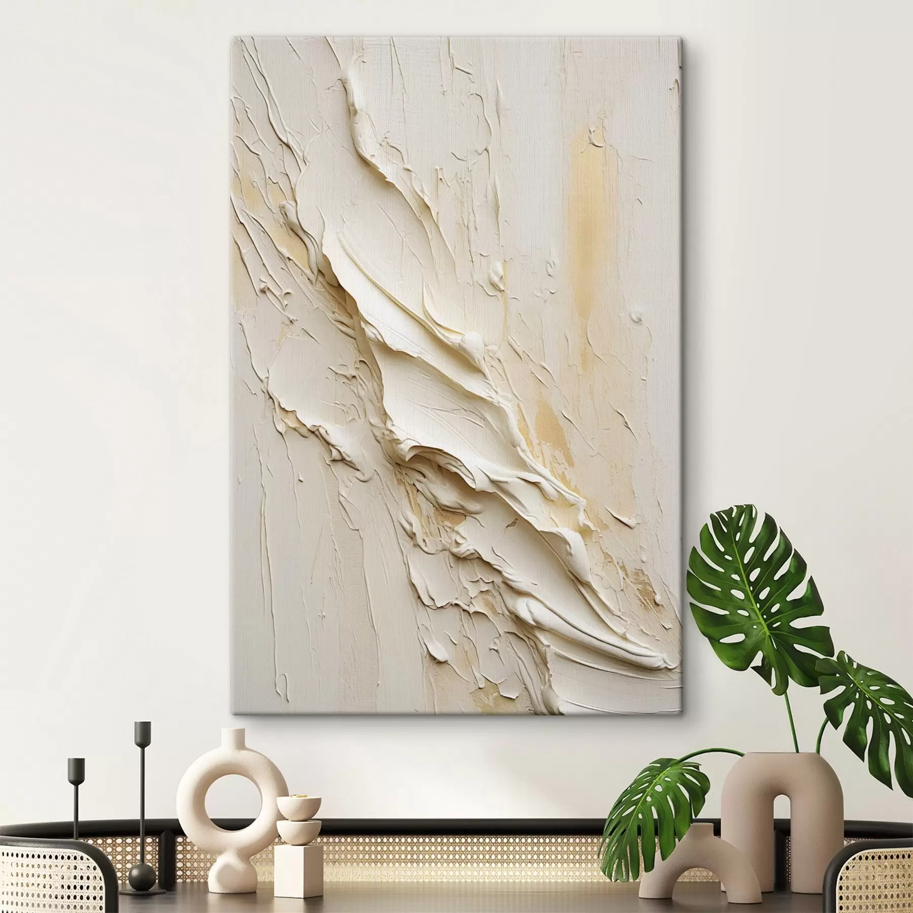 murales Cuadro abstracto en tonos crema y beige con textura, arte minimalista s48737