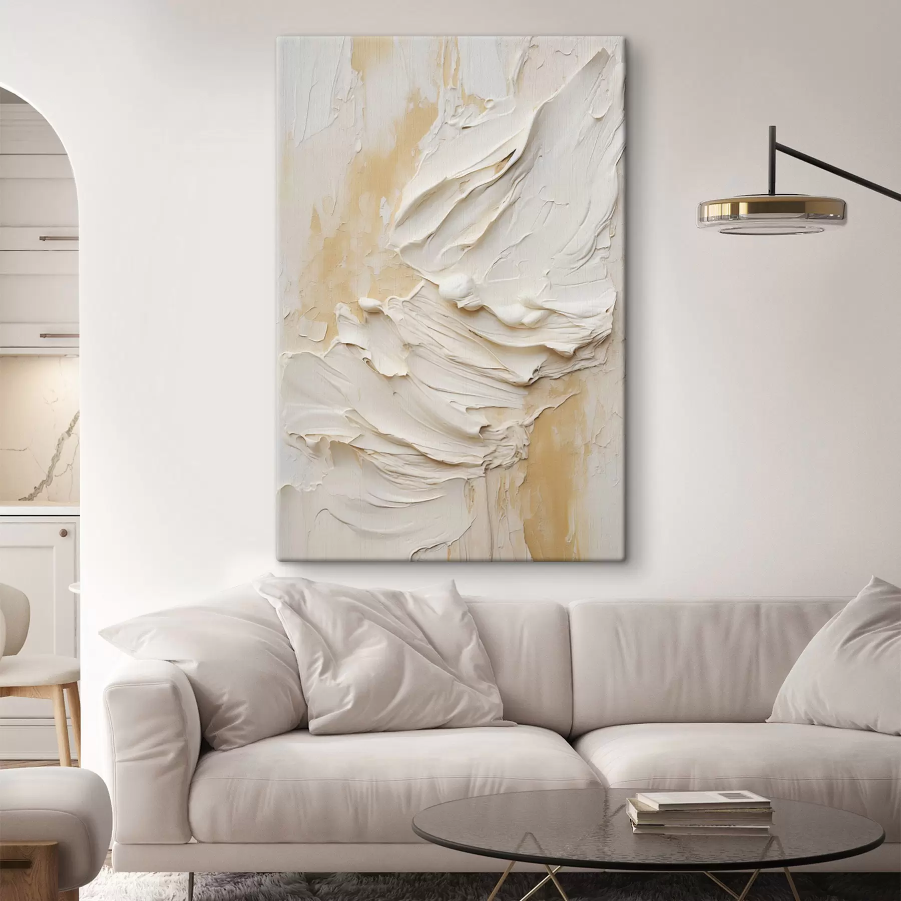 murales Cuadro abstracto en tonos crema y beige con textura, arte minimalista s48738
