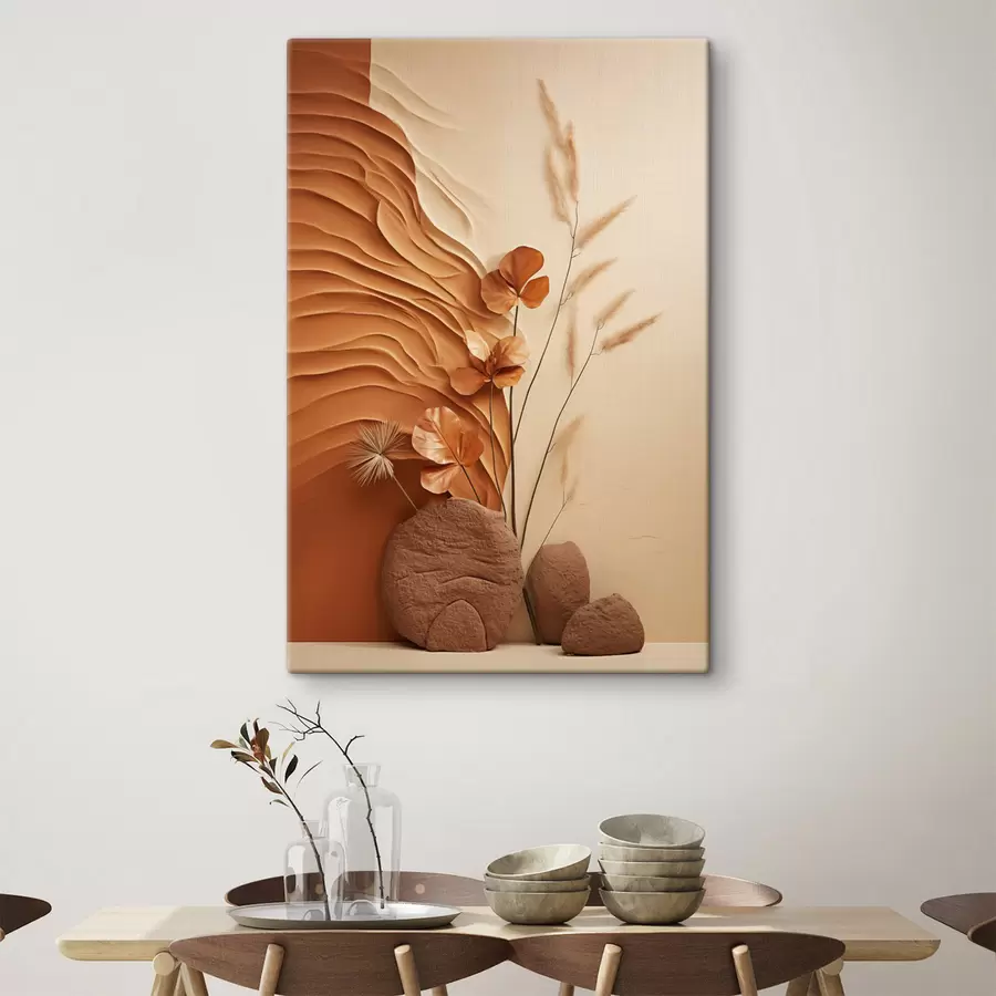 wall murals A minimalist art with dried flowers and pampas grass, textured background s48739