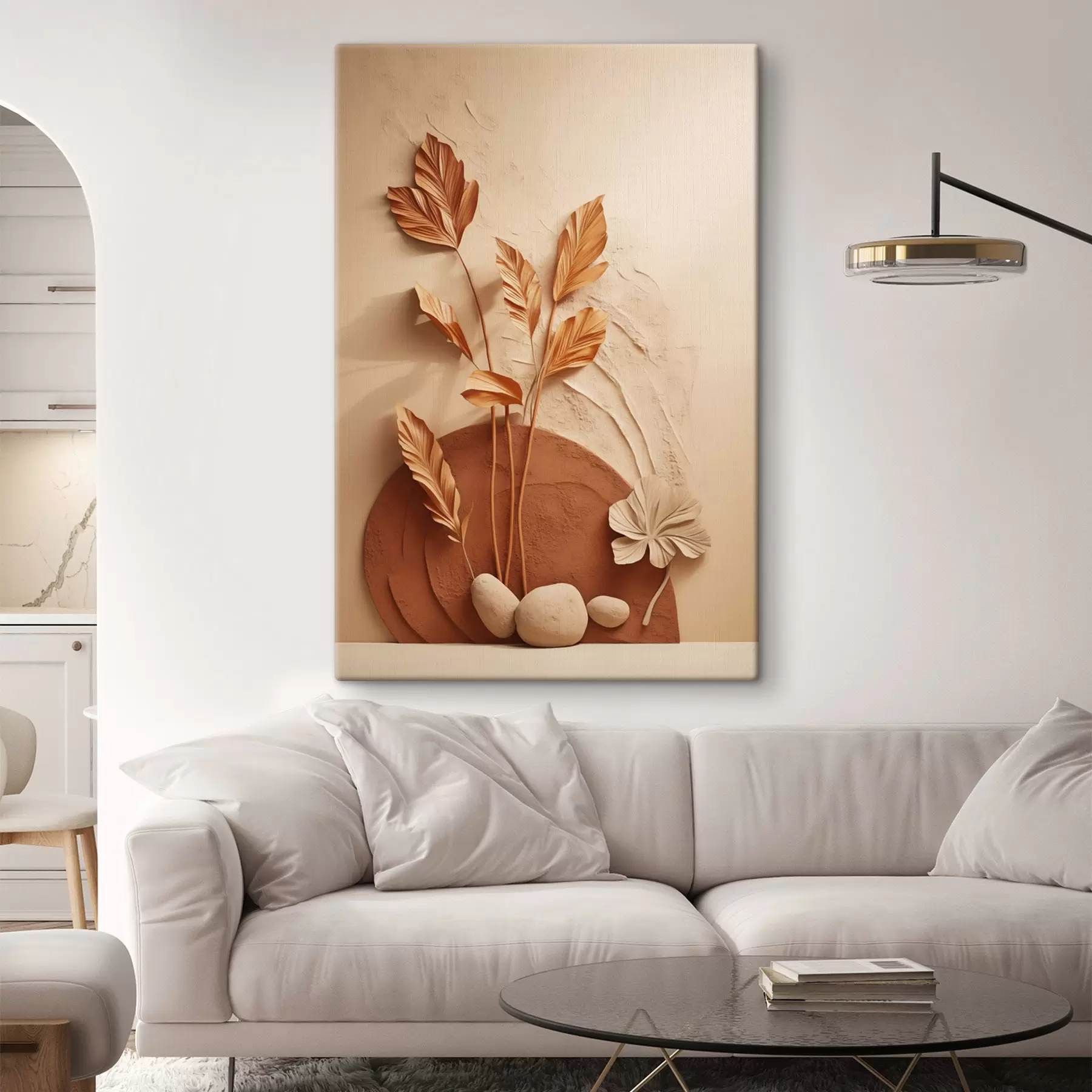 murales Una obra de arte minimalista con flores secas y hierba de la pampa, sobre un fondo texturizado s48740