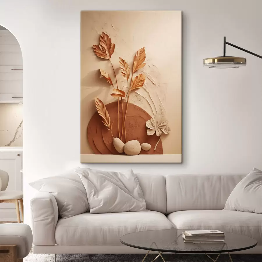 wall murals A minimalist art with dried flowers and pampas grass, textured background s48740