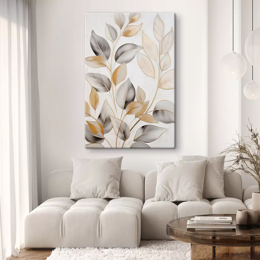 wall murals Large, translucent leaves in shades of grey and yellow s48746