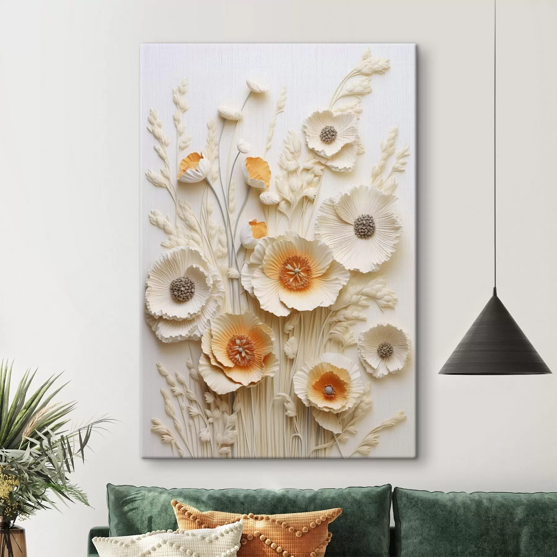 murales Un ramo de amapolas de color crema y naranja con tallos de trigo secos s48747