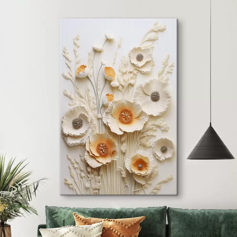 wall murals A bouquet of cream and orange poppies with dried wheat stalks s48747