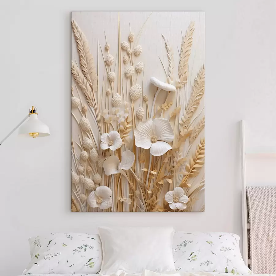 wall murals A bouquet of cream poppies with dried wheat stalks s48748