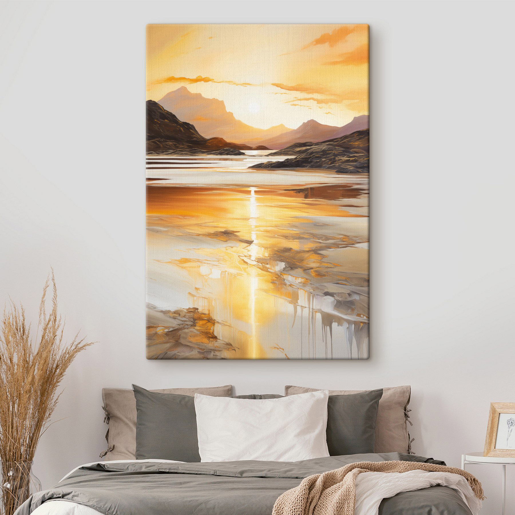 Nature canvas A landscape with a river and mountains under a warm