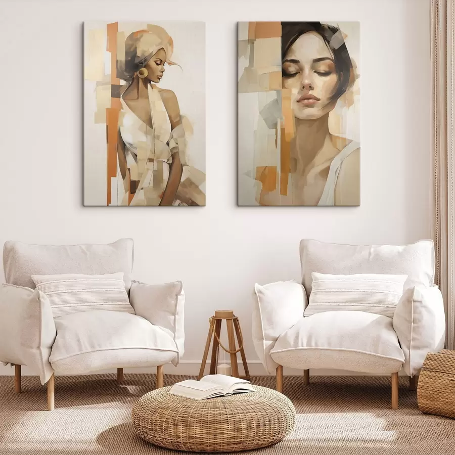 wall murals Abstract women portrait with orange and beige shapes m30318
