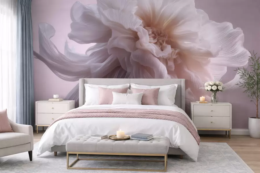 murales Flor de seda con volumen en tonos rosa pálido y beige w09809