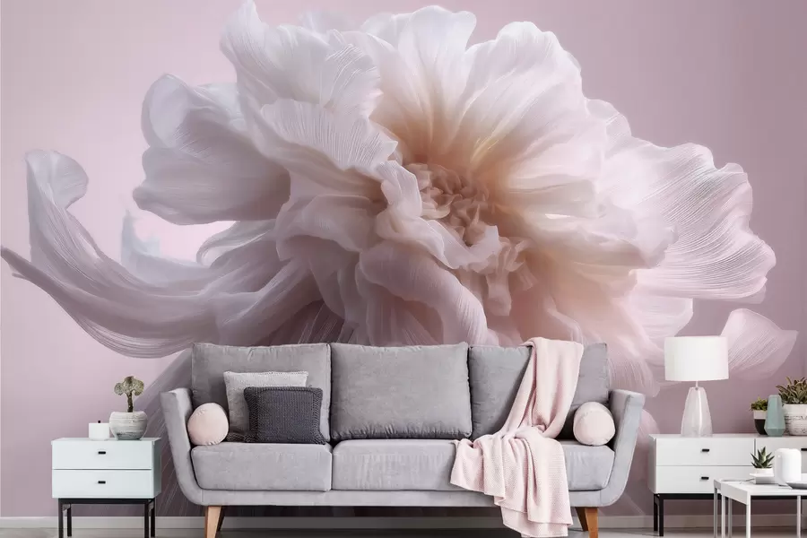 wall murals Volumetric silk flower in soft pink and beige tones w09809