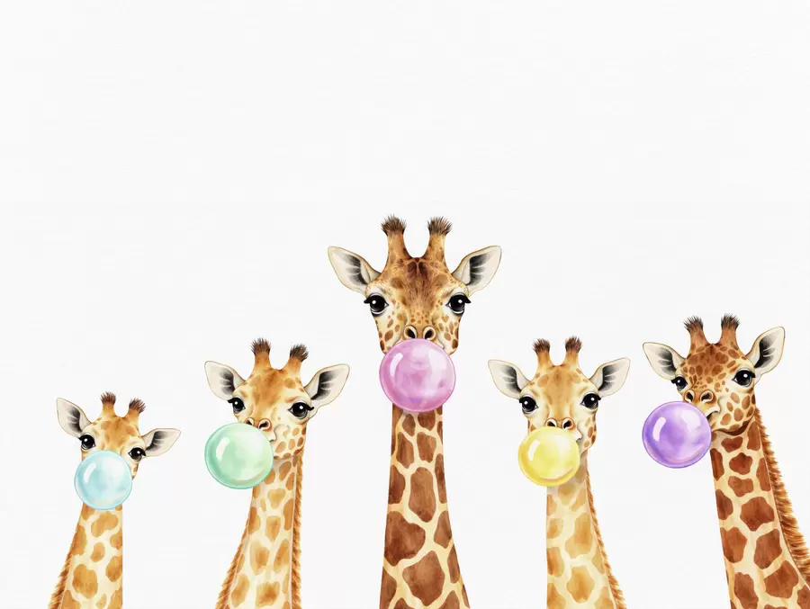 wall murals Giraffes with bubble gum w05492