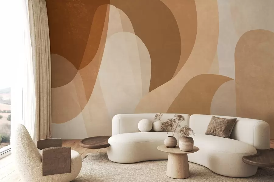 murales curvas abstractas en tonos marrones, beige y rojizos w05387