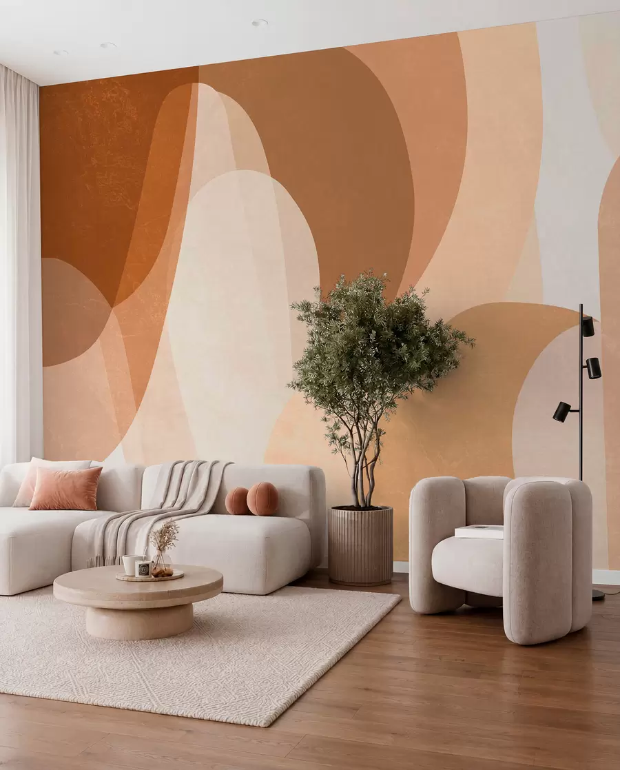 murales curvas abstractas en tonos marrones, beige y rojizos w05387