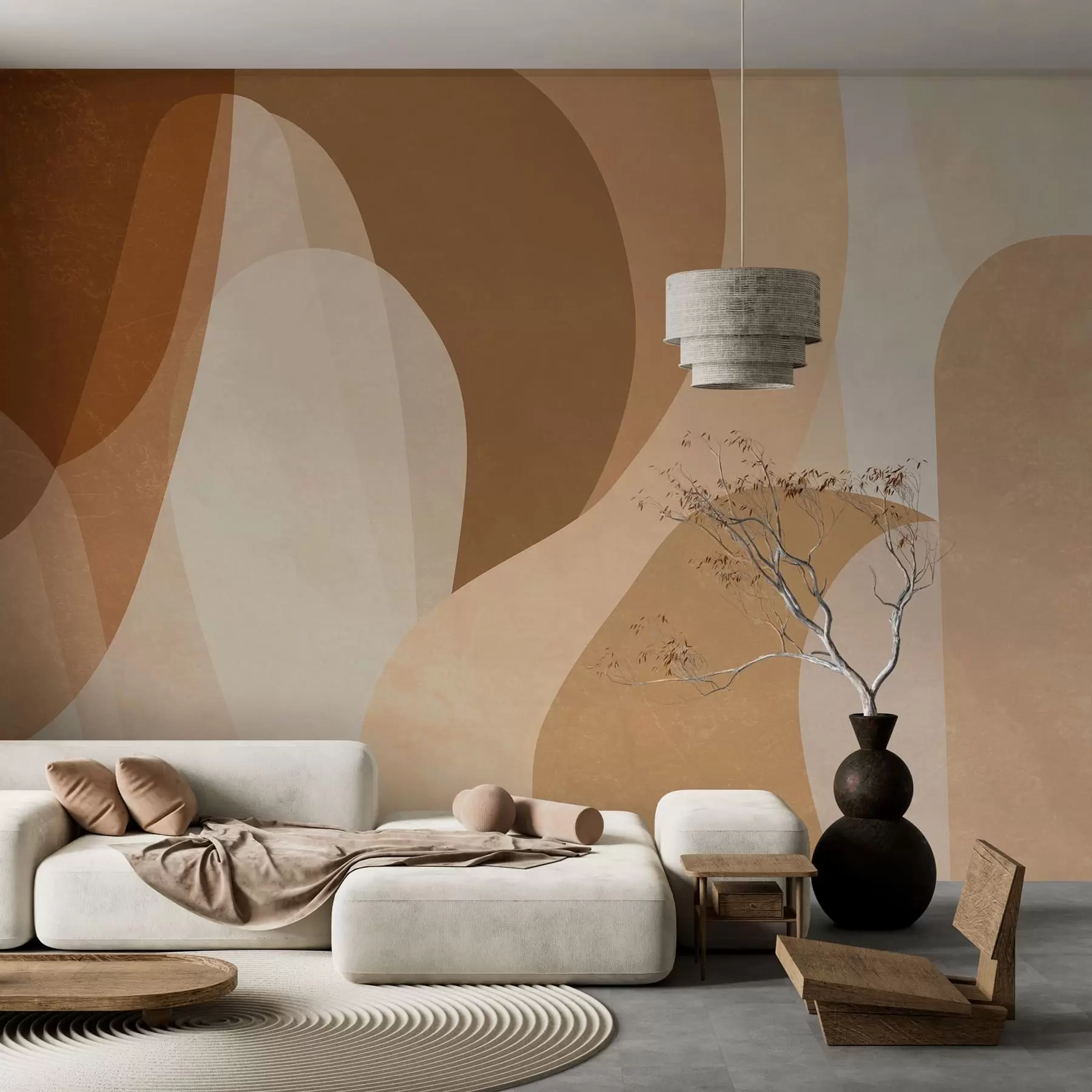 Wall Mural Photo Wallpaper abstract curves in brown, beige and auburn shades w05387