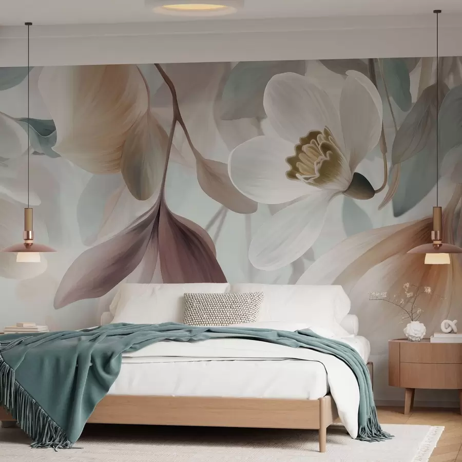 Wall Mural Photo Wallpaper a delicate composition of flowers and leaves in pastel shades w05240