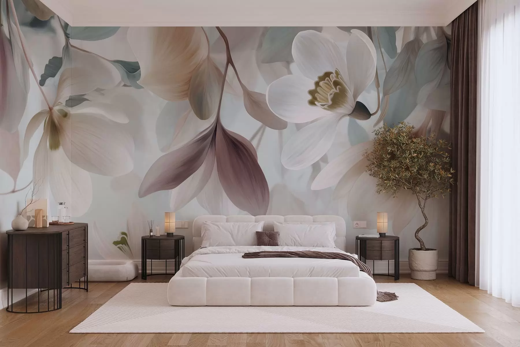 Wall Mural Photo Wallpaper a delicate composition of flowers and leaves in pastel shades w05240