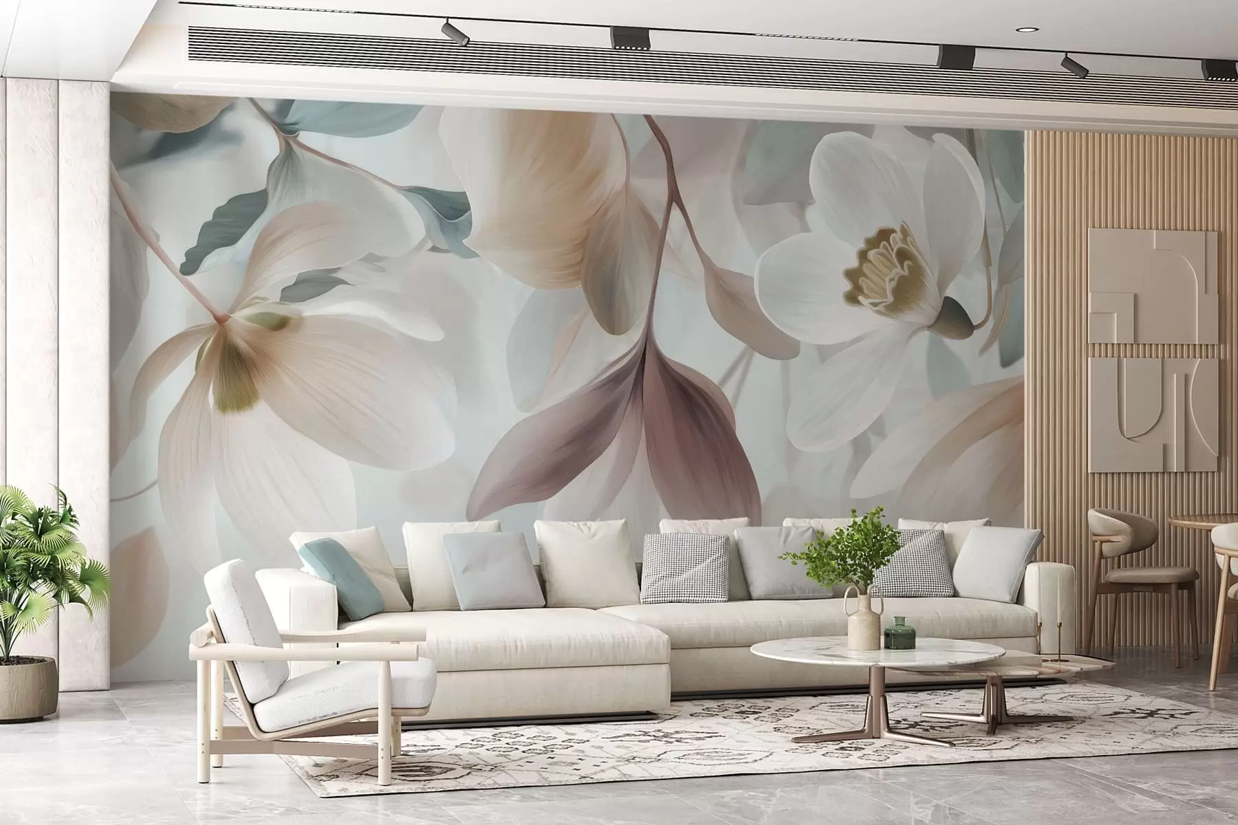 Wall Mural Photo Wallpaper a delicate composition of flowers and leaves in pastel shades w05240