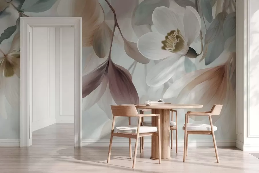 wall murals a delicate composition of flowers and leaves in pastel shades w05240