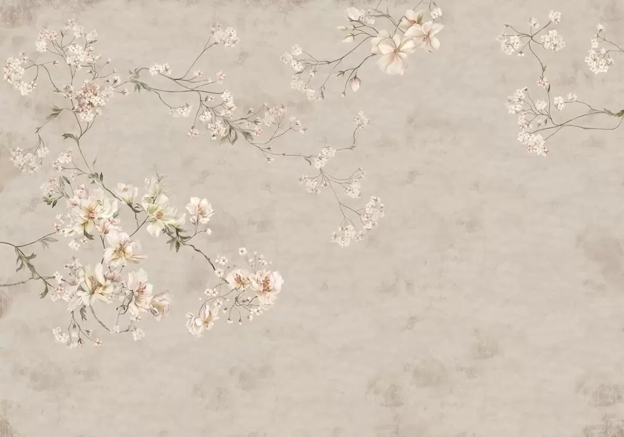 peintures murales Branches fleuries délicates de style chinoiserie sur fond clair w05427