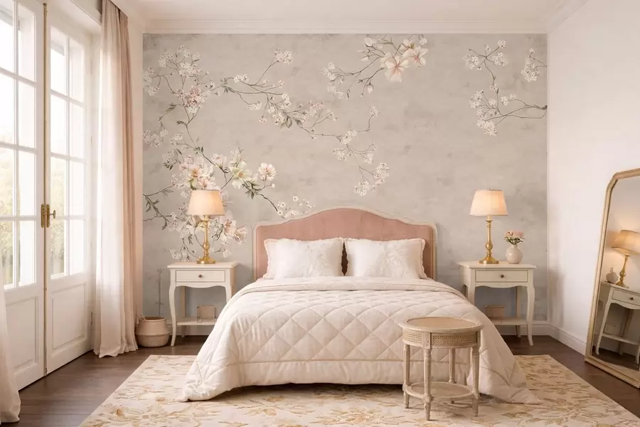 Wall Mural Photo Wallpaper Chinoiserie delicate floral branches on light background w05427