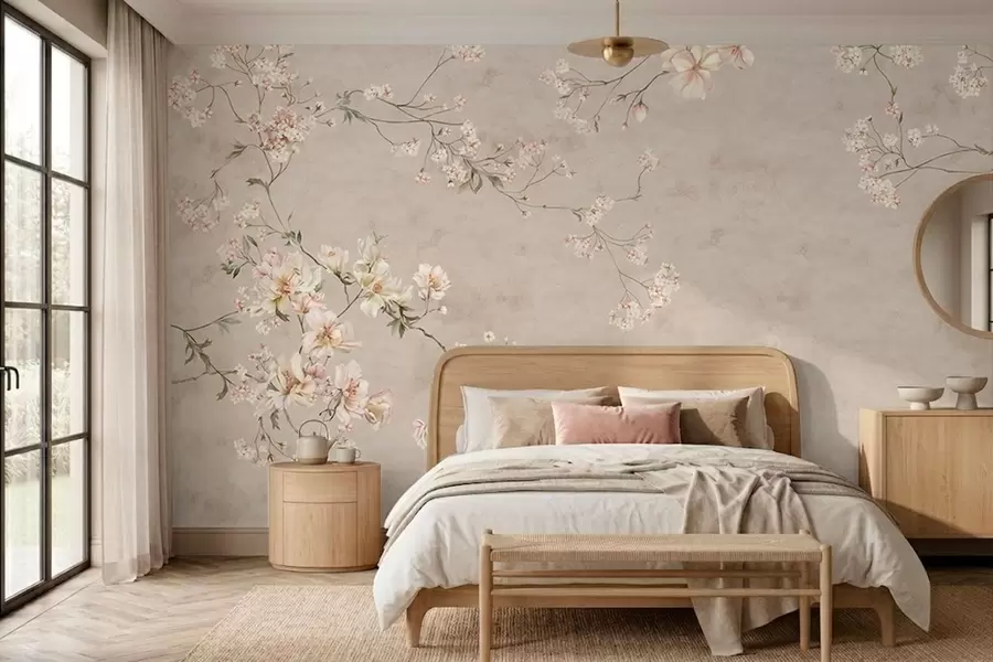 Wall Mural Photo Wallpaper Chinoiserie delicate floral branches on light background w05427