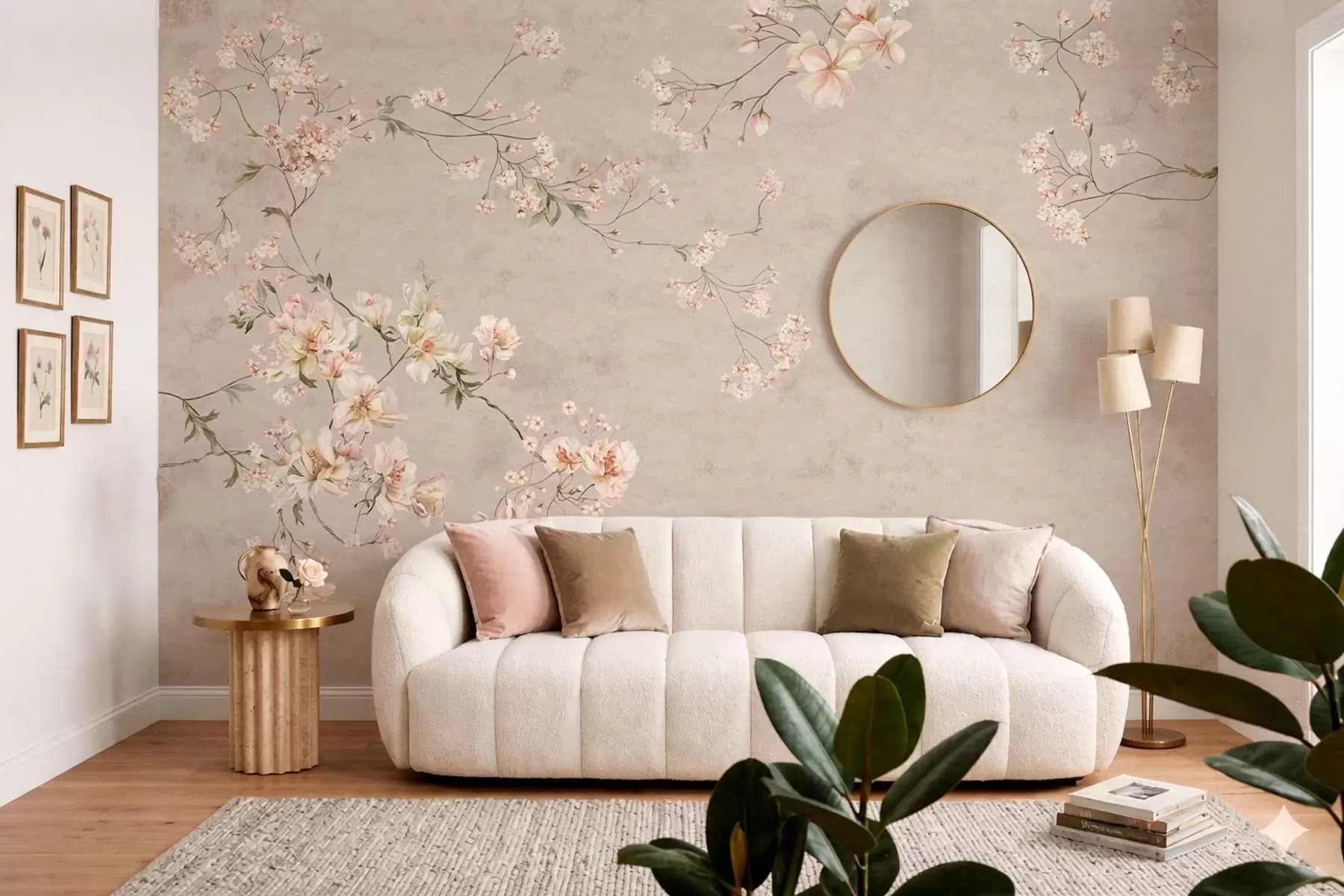peintures murales Branches fleuries délicates de style chinoiserie sur fond clair w05427