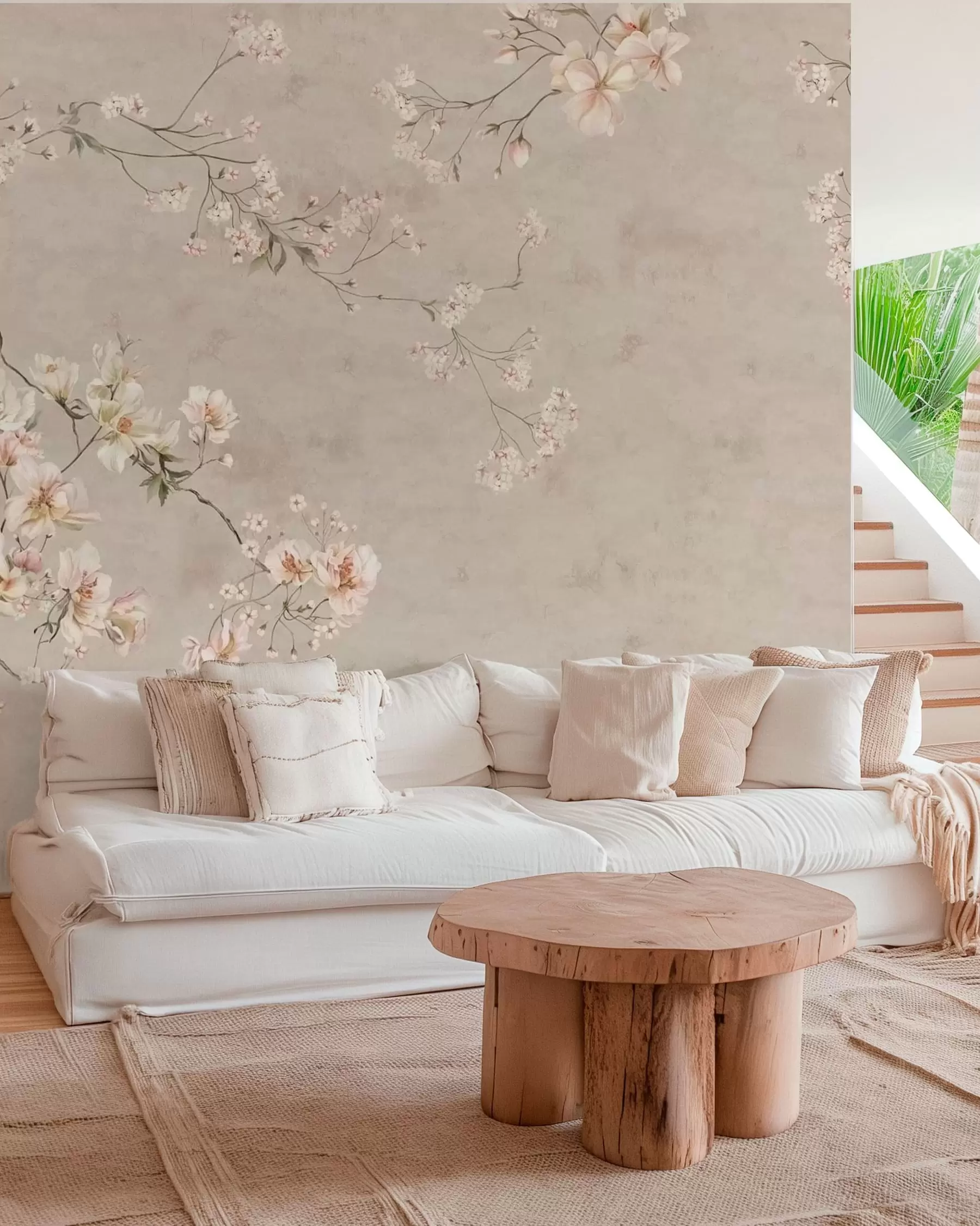 Wall Mural Photo Wallpaper Blossom Branches on Taupe w05427