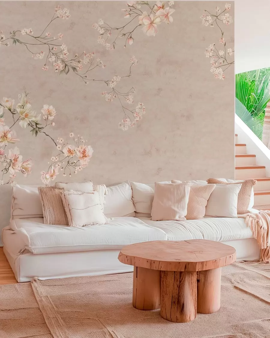 wall murals Chinoiserie delicate floral branches on light background w05427