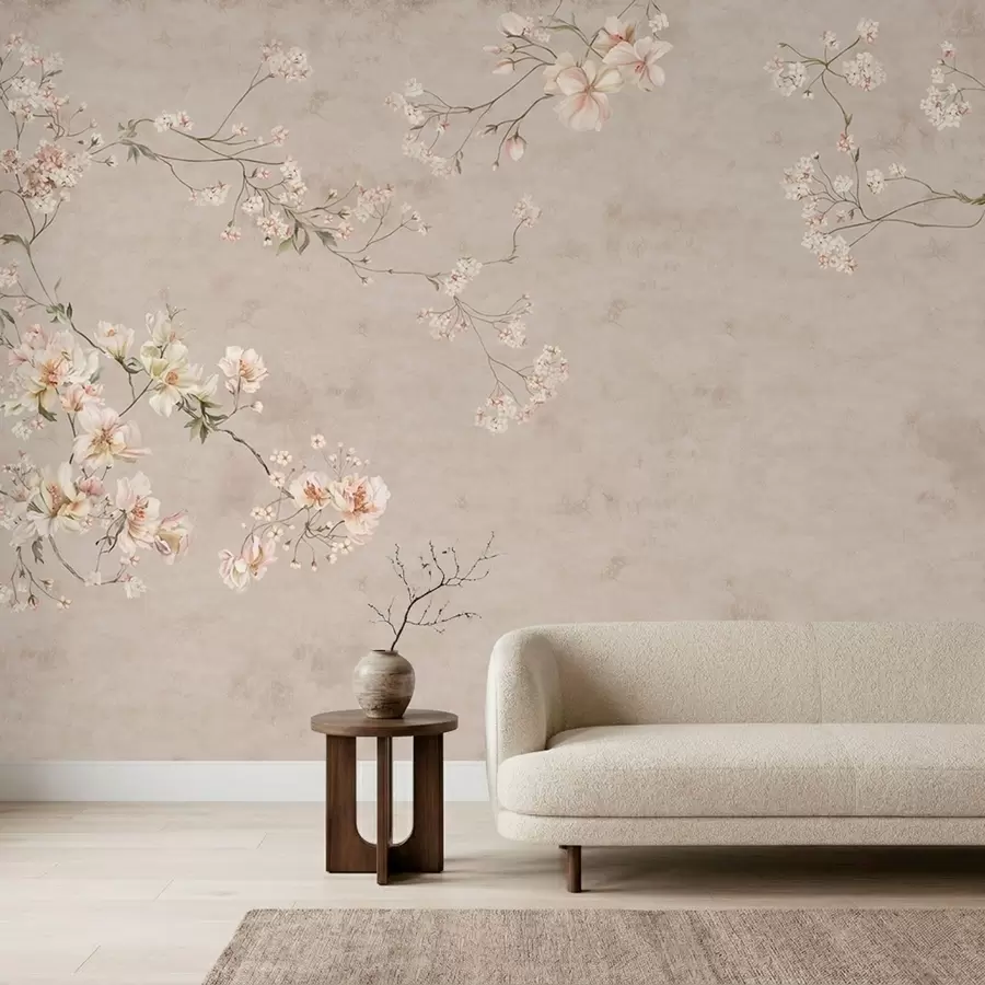 Wall Mural Photo Wallpaper Chinoiserie delicate floral branches on light background w05427