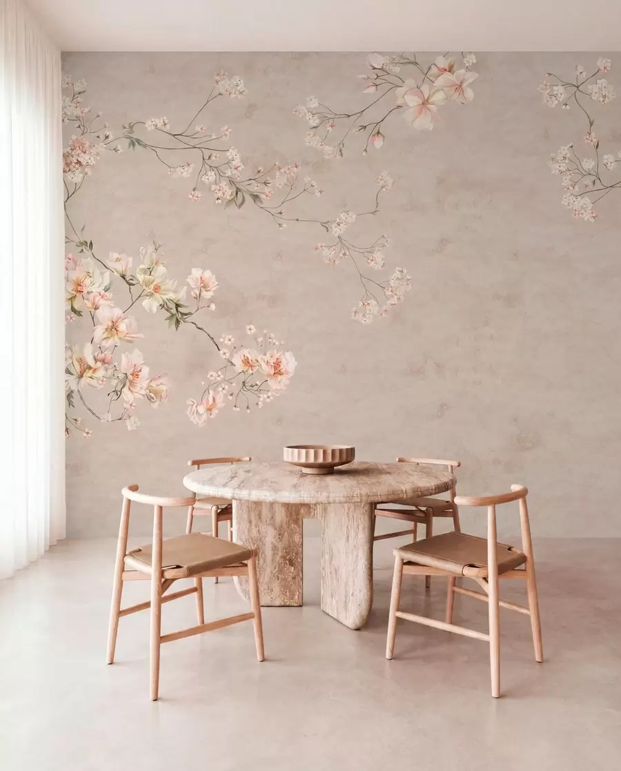 wall murals Chinoiserie delicate floral branches on light background w05427
