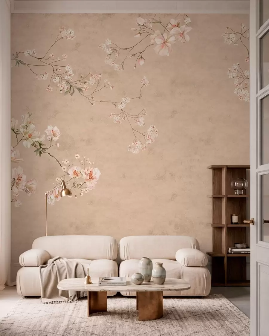 murales Ramas en flor sobre arena w05427v2