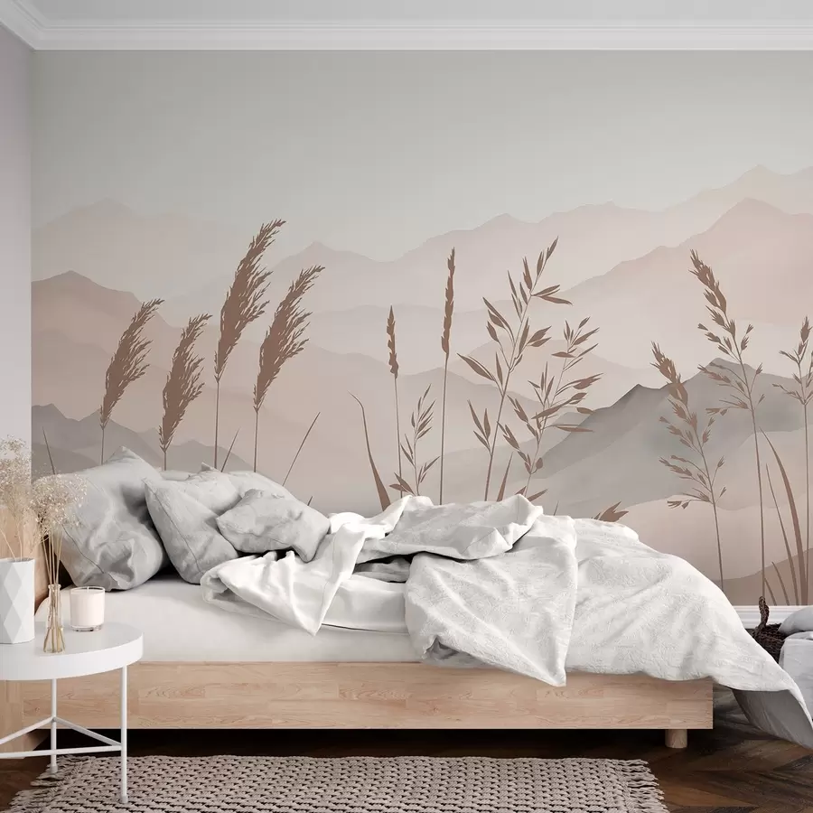 Wall Mural Photo Wallpaper Silhouettes of grass against the backdrop of mountains w05501v1