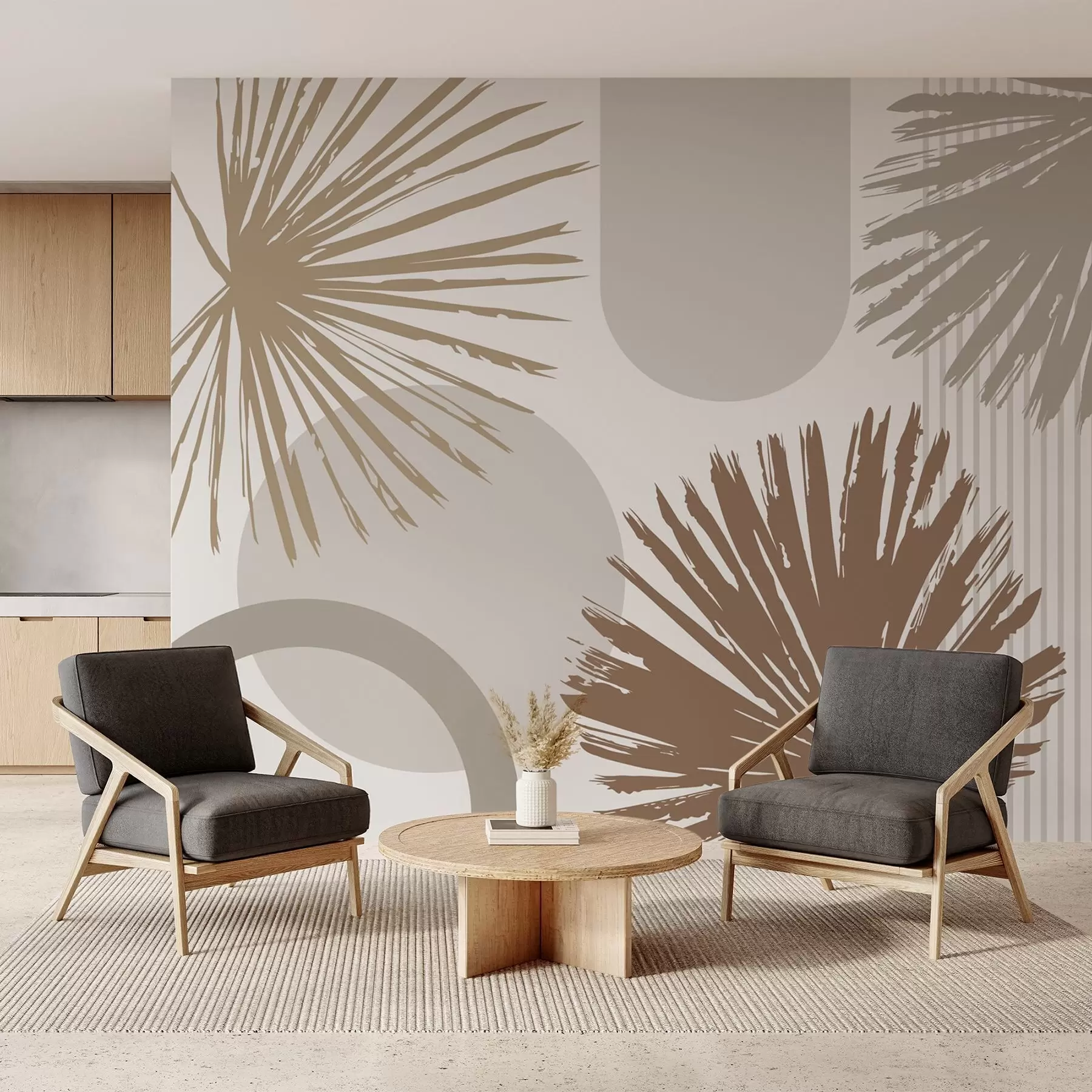 murais de parede Abstração com silhuetas vegetais e geométricas w05505