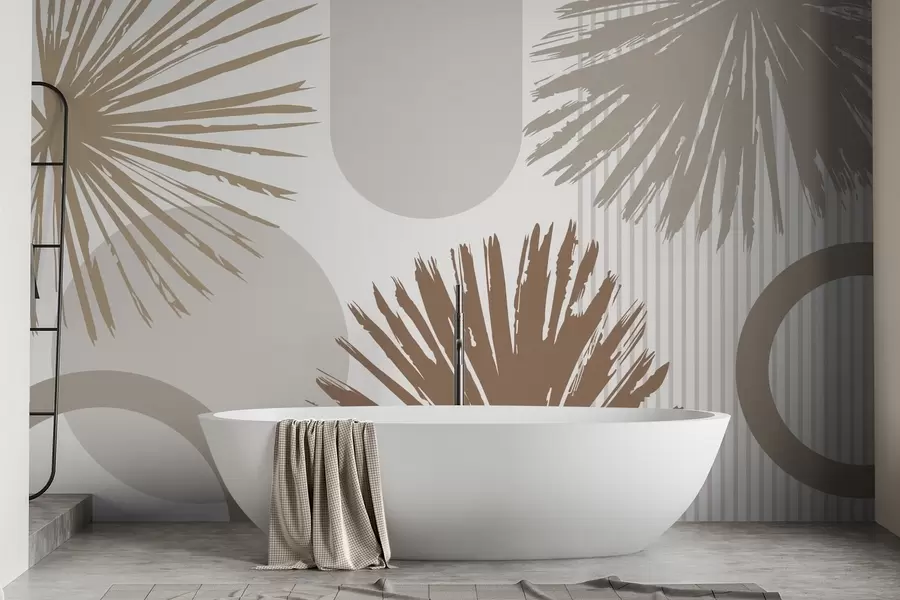 wall murals Abstraction with plant and geometric silhouettes w05505