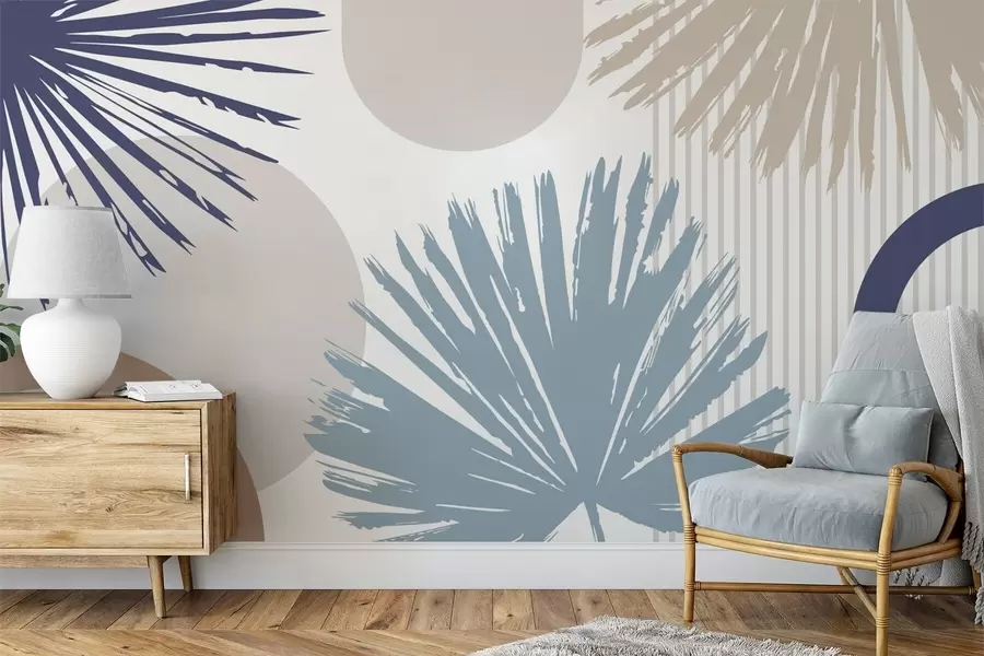 peintures murales Abstraction avec des silhouettes végétales et géométriques w05505v1