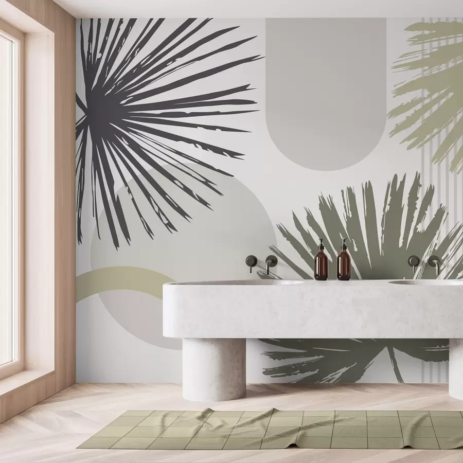 wall murals Abstraction with plant and geometric silhouettes w05505v2