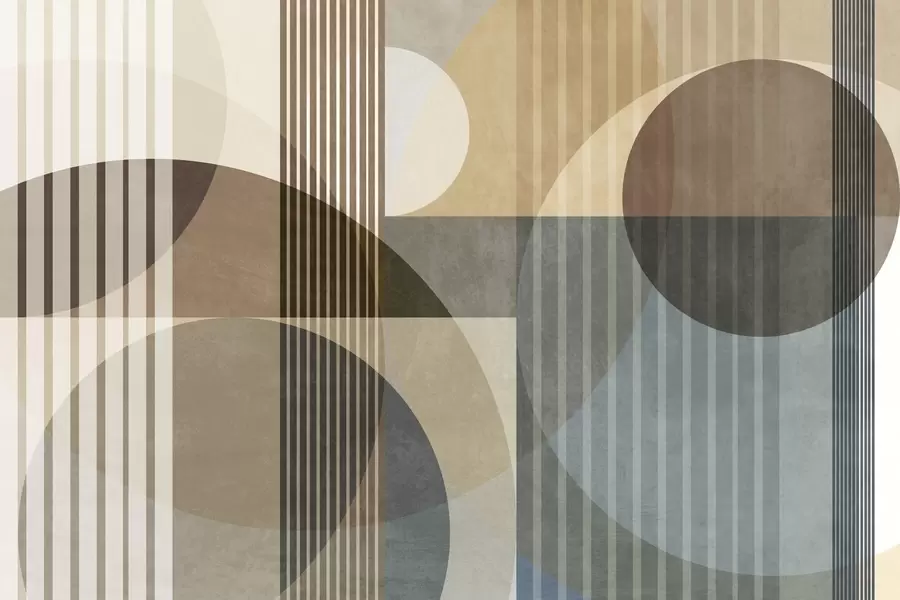 murais de parede Formas geométricas abstratas com círculos e linhas, tons terrosos suaves, composição texturada e em camadas w09834