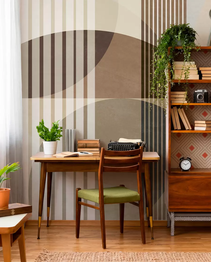 Wall Mural Photo Wallpaper Abstract geometric shapes with circles and lines, muted earth tones, textured, layered composition w09834