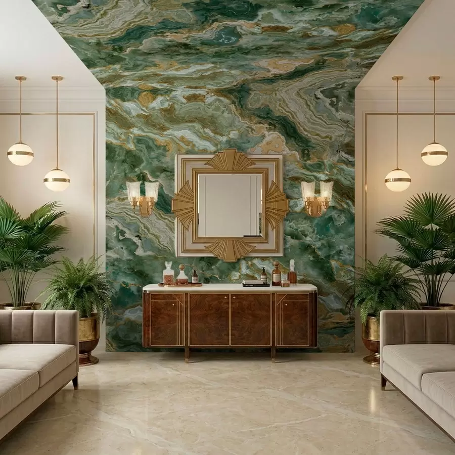 wall murals Green onyx texture with flowing layered veins w05429