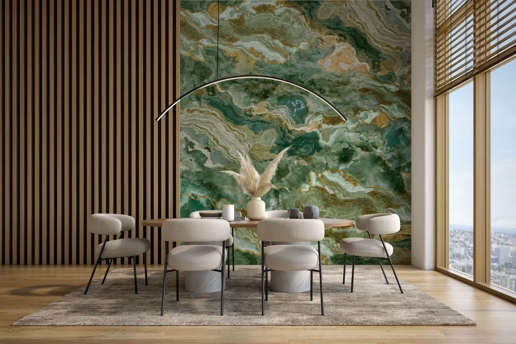 Wall Mural Photo Wallpaper Green onyx texture with flowing layered veins w05429