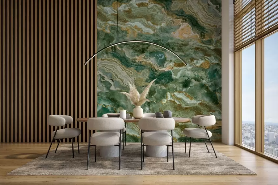 Wall Mural Photo Wallpaper Green onyx texture with flowing layered veins w05429