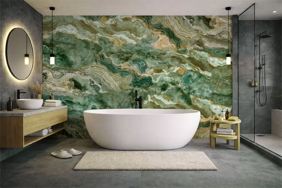 Wall Mural Photo Wallpaper Green onyx texture with flowing layered veins w05429
