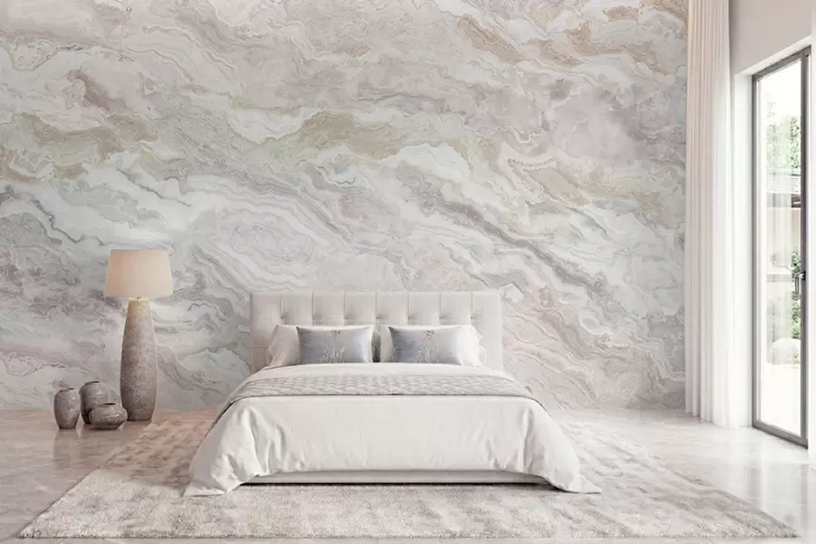 Wall Mural Photo Wallpaper Light onyx with beige and gray flowing layers w05430