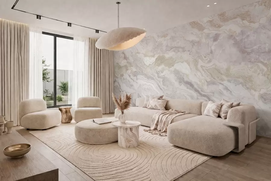 wall murals Light onyx with beige and gray flowing layers w05430