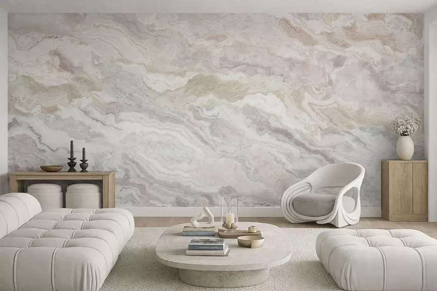 wall murals Light onyx with beige and gray flowing layers w05430