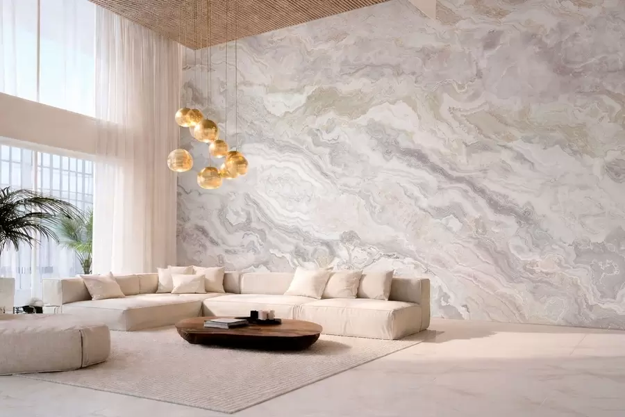 murales Ónix claro con capas fluidas en tonos beige y gris w05430