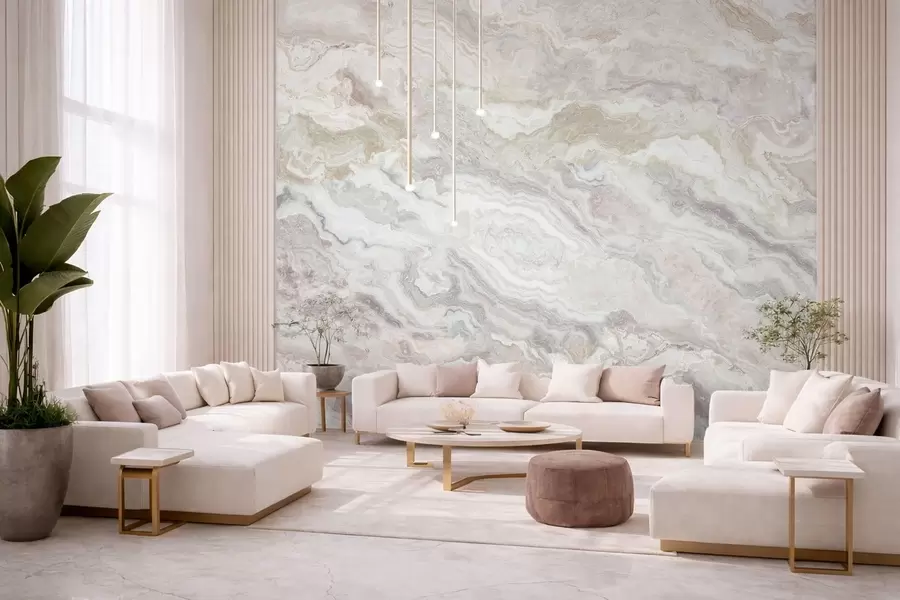 Wall Mural Photo Wallpaper Light onyx with beige and gray flowing layers w05430