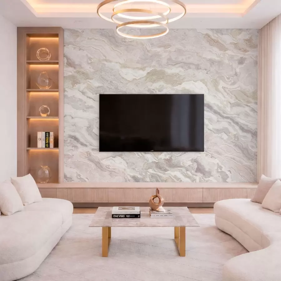 Wall Mural Photo Wallpaper Light onyx with beige and gray flowing layers w05430