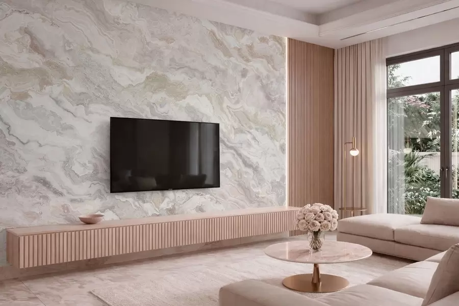 Wall Mural Photo Wallpaper Light onyx with beige and gray flowing layers w05430