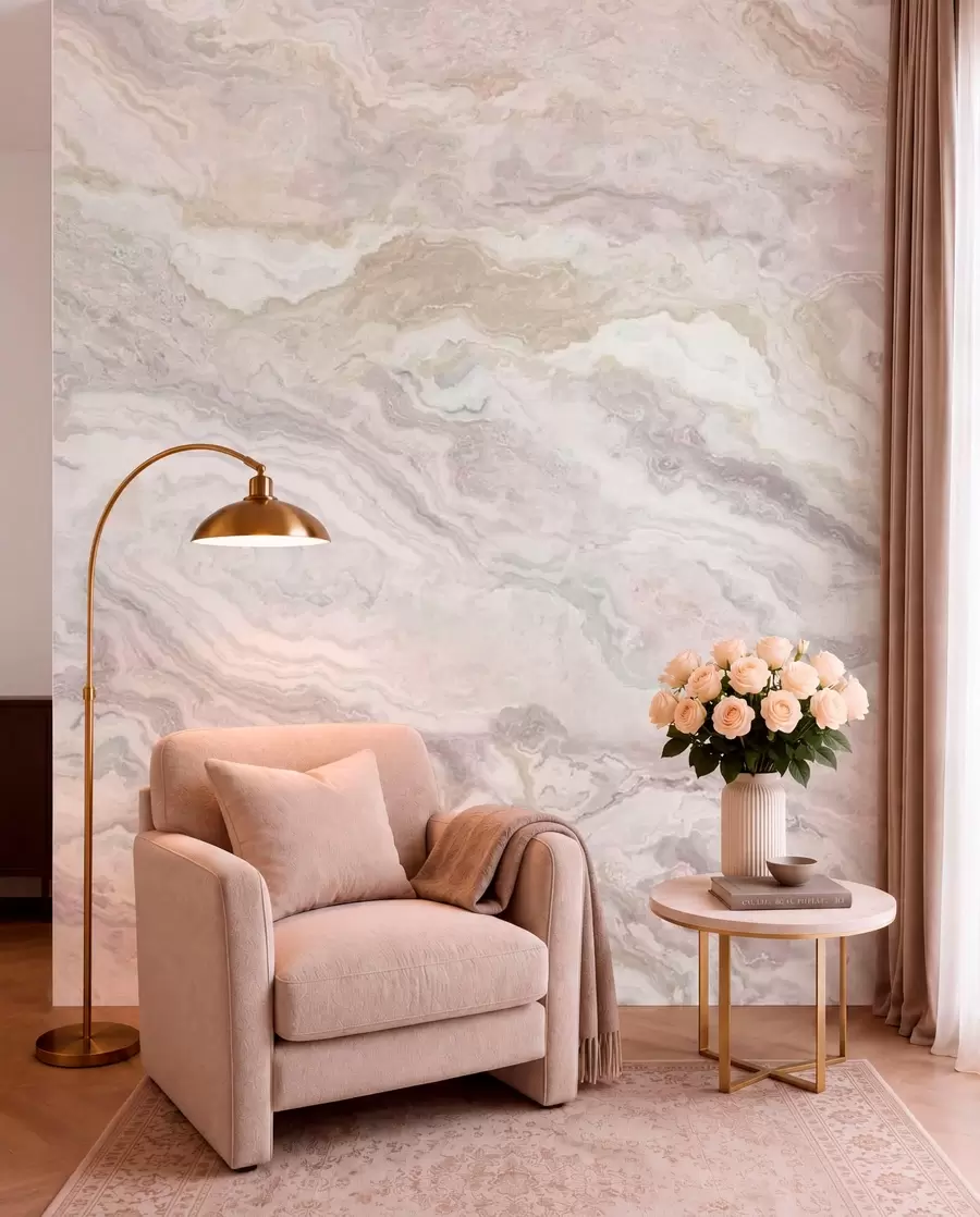 wall murals Light onyx with beige and gray flowing layers w05430