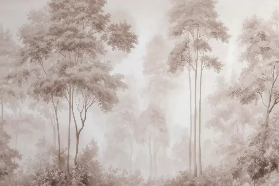 Wall Mural Photo Wallpaper Abstract forest landscape in smoky beige tones with a sense of depth w09657